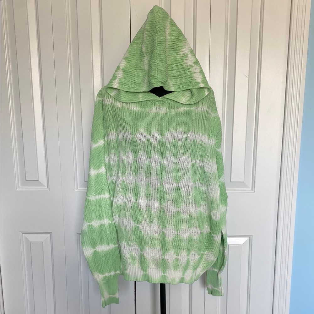 Derek Heart Plus 2X Green Woven Knit Sweater Sweatshirt With Hood